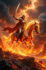 Dark Fantasy Wandbild: VICTORIA – Die Kriegerin auf ihrem Pferd des Sieges von INFERAURUM