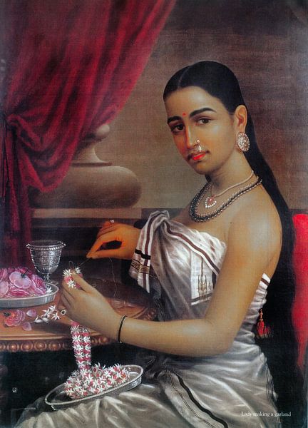 Ravi Verma, Lady Making A Garland - 1895 by Atelier Liesjes