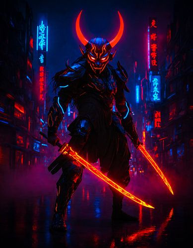 Cyberpunk-Stil Oni Samurai Japan