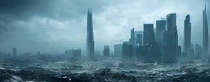 Panorama  die Skyline der Stadt ist überflutet Illustration