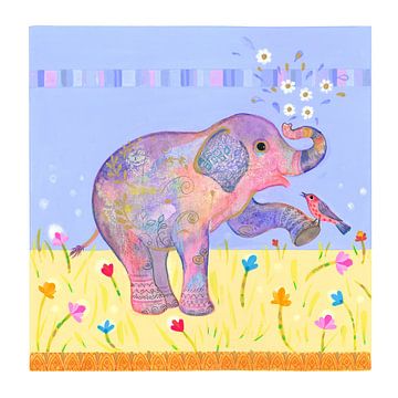 Baby olifant en vogel van Isabelle Brent