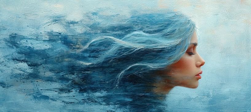 Frau Blau Porträt | Blau Seraphisches Profil von Kunst Laune