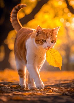 Kat en herfstbladeren van MIROKKU