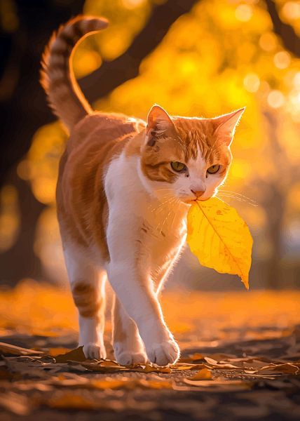 Cat and Autumn Leaves by MIROKKU