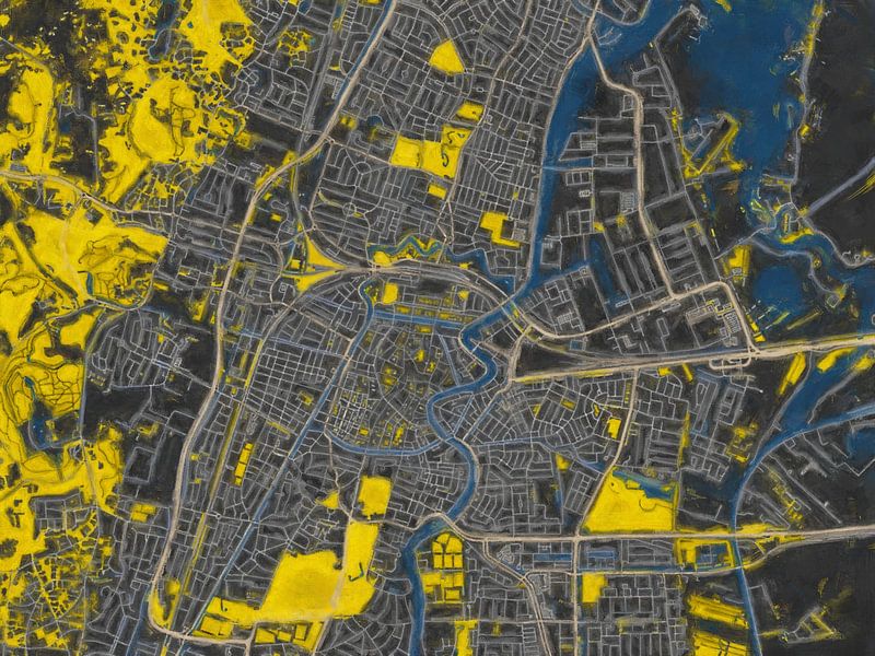 Plan de la ville de Haarlem | Eclipse ivoire | Noir et jaune par Map Art Studio