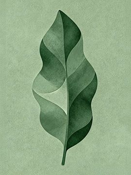 JAPANDI Botanical Leaf Art - Minimalist Geometric Sage Green Nature Poster