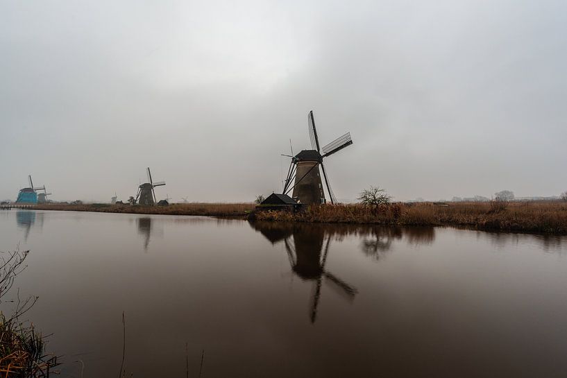 Windmolens langs het water aan de kinderdijk. par Brian Morgan