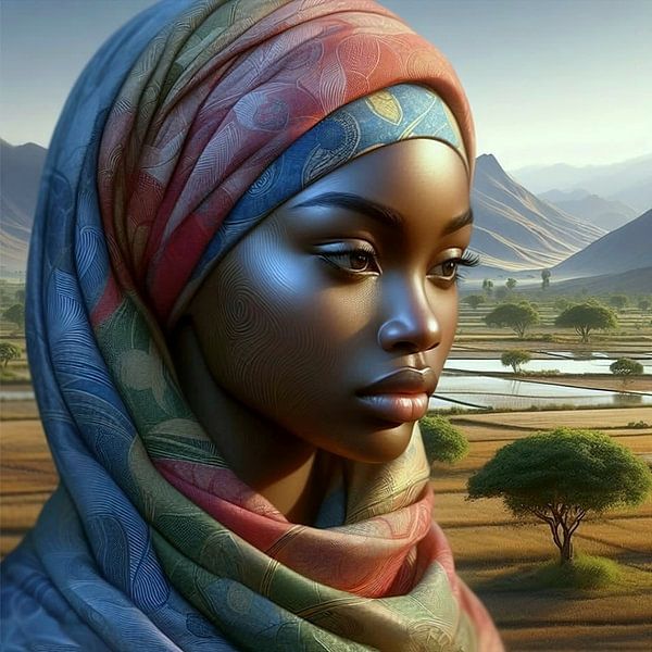 African woman in landscape 12 by Yvonne van Huizen