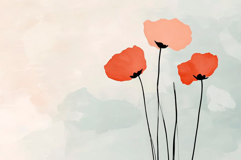 Poppies in soft pastel - Minimalist by Poster Art Shop