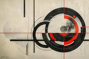 Dynamische cirkels - Abstracte beweging in zwart, rood en wit van Poster Art Shop