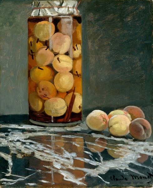 Glas mit Pfirsichen, Claude Monet von Meisterhafte Meister
