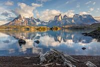 Cerro Torre Lago Pehoe in de ochtend, Torres del Paine Nationaal Park, Chili