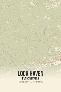 Vintage landkaart van Lock Haven (Pennsylvania), USA. van MijnStadsPoster