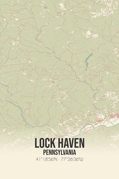 Carte ancienne de Lock Haven (Pennsylvanie), USA. par Affiches de lieux