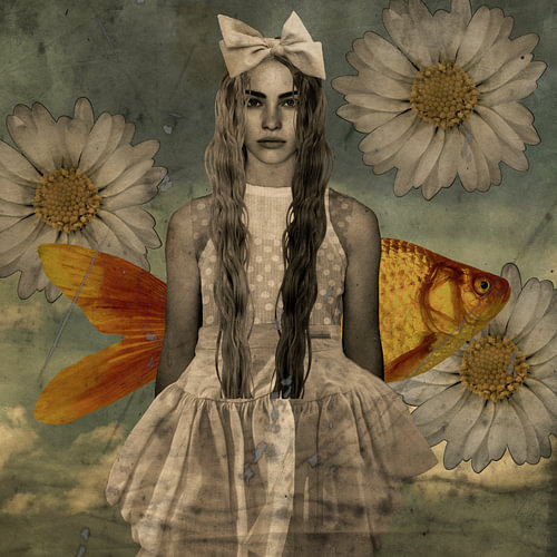 Vintage Girl with Goldfish Daisies by Yvonne Zeldenthuis