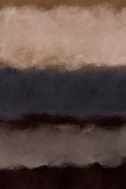 Abstract landscape in white, blue, dark brown. by Dina Dankers