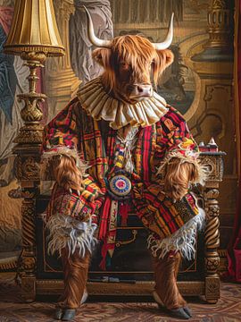 Hoogland koe gekleed met kleren van haroulita