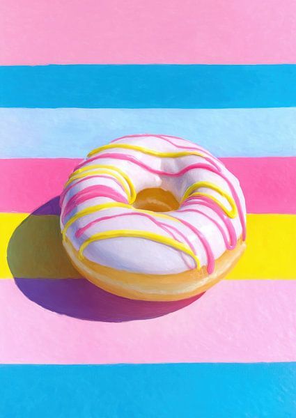 Donut with white-yellow glaze on pink by Niklas Maximilian