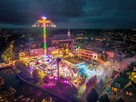 Fairground lights above Sneek town centre