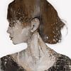 Abstract portret van een vrouw in zwart, wit, bruin - schilderij in acryl en digitale beeldbewerking van MadameRuiz