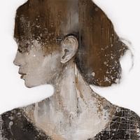 Abstract portret van een vrouw in zwart, wit, bruin - schilderij in acryl en digitale beeldbewerking