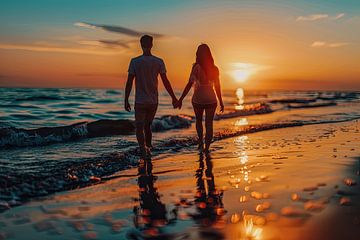 Verliebtes Paar beim Spaziergang am Strand von Egon Zitter