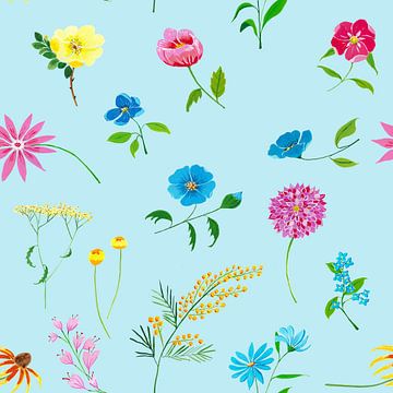 Vrolijk naadloos bloemenpatroon van Ivonne Wierink
