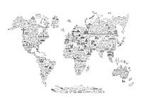 Fine Line World Map Black and White