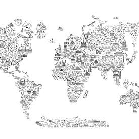 Fine Line World Map Black and White by AMB-IANCE .com