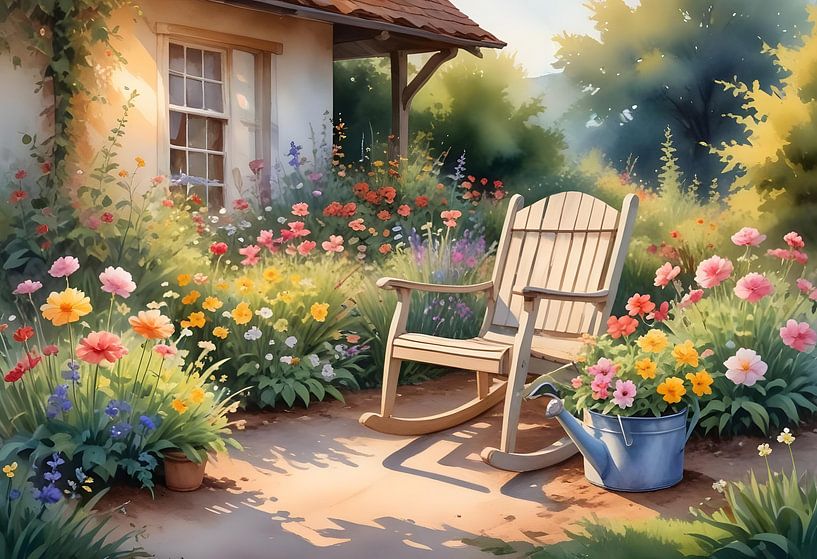 Country garden with flowers and rocking chair by Heavenly Made Memories