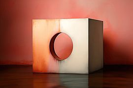 Abstract ruimtelijk samenspel tussen een cirkel en een driehoek van Ton Kuijpers