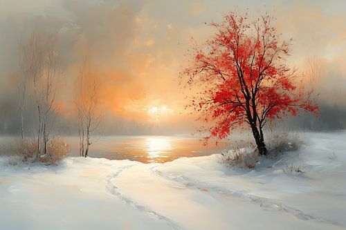 Red Tree | Red Tree Snow by Abstract Painting