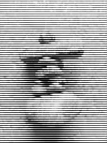 Homme de pierre en lignes noires et blanches