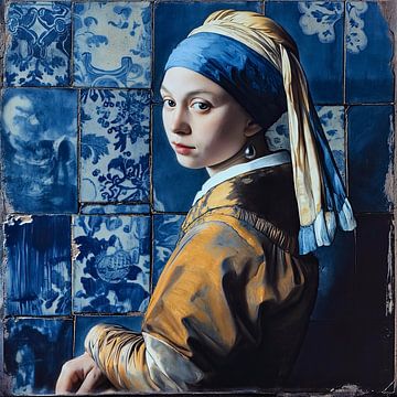 Das Mädchen mit dem Perlenohrring - Vermeer - Variation memt kitchen tiles von Marianne Ottemann - OTTI