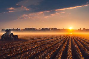 Ernte auf einem Feld mit einem Traktor Illustration