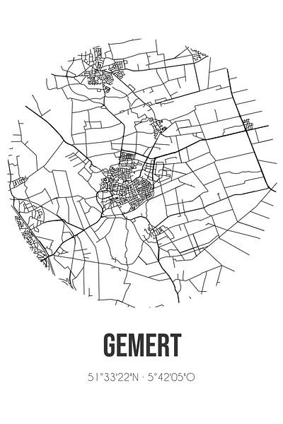 Gemert (Noord-Brabant) | Map | Black and white by Prints of Place