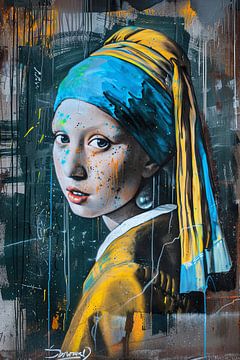 Street art meisje met de parel van Felix Brönnimann