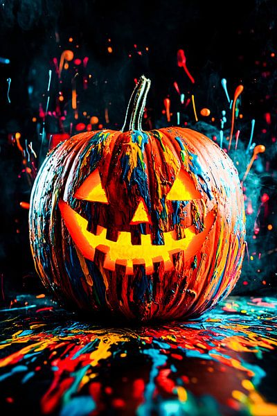 Colourful pumpkin with paint splashes by Art & Soul Creations