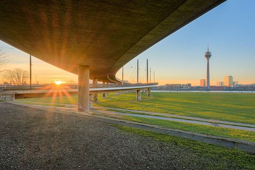 Under the Rheinknie bridge in Dusseldorf