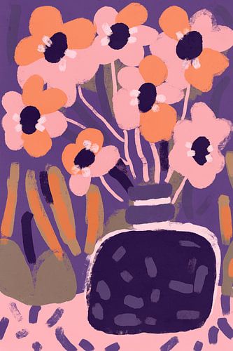 Pastel Flowers In Purple Vase