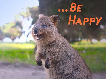 Wees blij - lachende kangoeroe met korte staart (Quokka) van Ines Porada