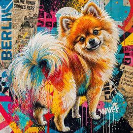 Chien nain de Poméranie - Portrait graffiti pop art