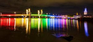 Kampen city bridge illuminated in rainbow colors