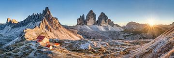 Dolomites with the Three Peaks at sunset