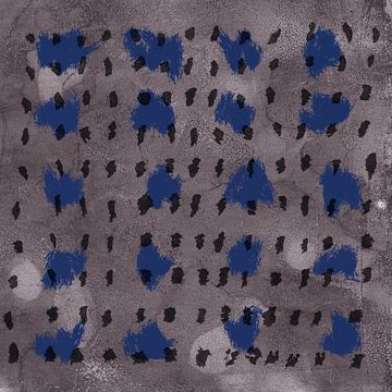 Abstract kobaltblauw en zwart patroon op taupe. van Dina Dankers