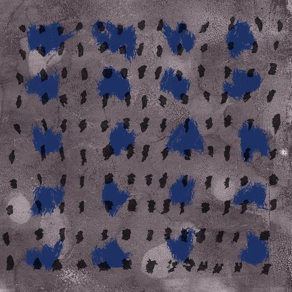 Abstract cobalt blue and black pattern on taupe. by Dina Dankers