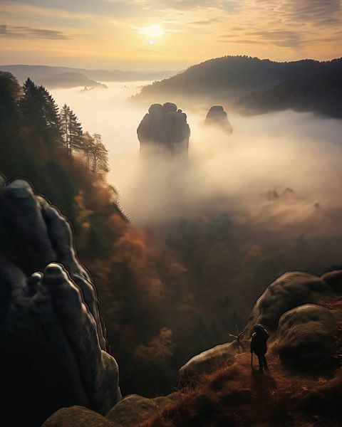 Zonsopgang in de bergen van fernlichtsicht