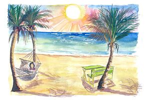 Serene Beach Perfection mit Hängematte Zen unter Palmen und Swell von Markus Bleichner