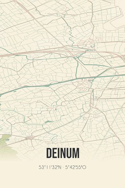 Vintage map of Deinum (Fryslan) by Prints of Place