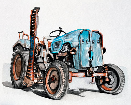 Alter Traktor, blau, rostig
